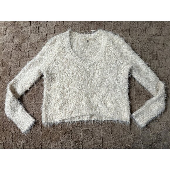 EXCELLENT Anthropologie Knitted & Knotted Ivory Fuzzy Snowfrost Sweater XS - Picture 1 of 12